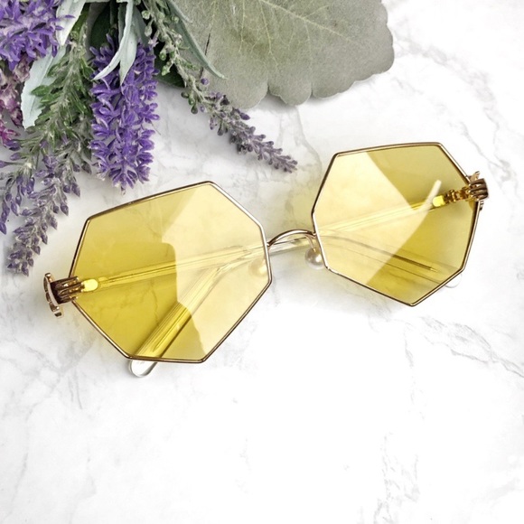 Accessories - Yellow Oversized Sunglasses with Pearls Nose Pads
